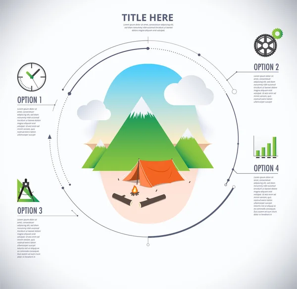 여행 및 캠핑 infographic 다이어그램입니다. 여행 벡터 illustrat — 스톡 벡터