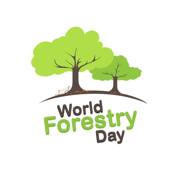 Design del logo della giornata forestale. 21 marzo. illustrazione vettoriale . — Vettoriale Stock