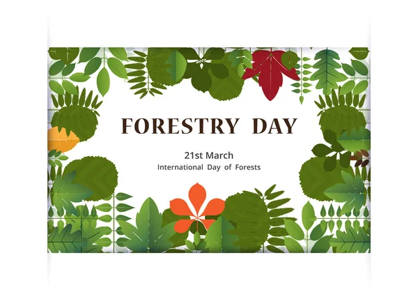 Ormancılık gün 21 Mart banner tasarımı ile yaprak. vektör illustra — Stok Vektör