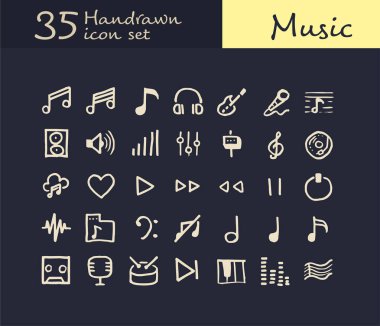 35 Hand drawn Music icon. doodle Music icon. vector illustration clipart
