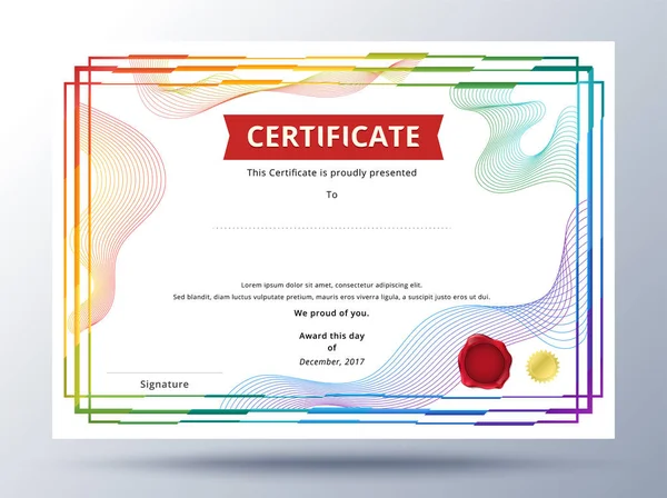 Design Modello Certificato Con Concetto Semplice Disegno Certificato Aziendale Colorato — Vettoriale Stock