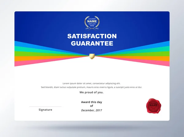 Satisfaction guarantee template design with simple concept. cert — Stock Vector