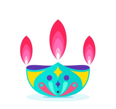 Diwali Festivali simgesi düz tasarım. şirin renk diwali lamba vektör.
