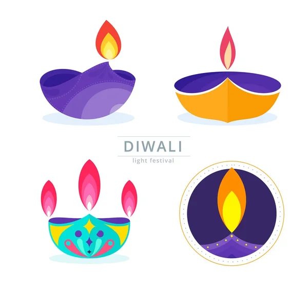 Дивали Фестиваль Икона Плоский Дизайн Милый Вектор Лампы Diwali Цвета — стоковый вектор