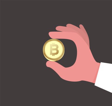 Bitcoin el kavram. Cryptocurrency tasarım. vektör hisse senedi.