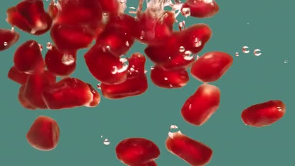 Насіння Гранатів Падає Воду Супер Повільному Русі — стокове відео