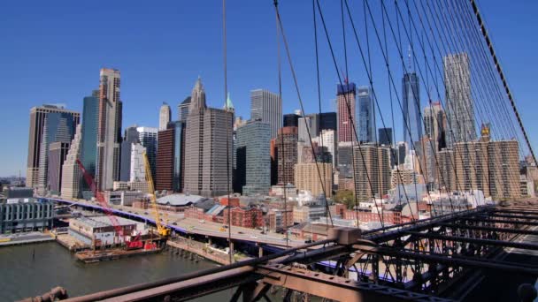 Manhattan Skyline Från Brooklyn Bridge, New York City — Stockvideo