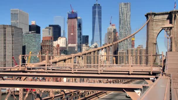 Manhattan Skyline Från Brooklyn Bridge, New York City — Stockvideo