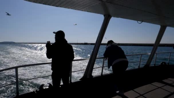 Silhouette of Commuters on a Ferry in Slow Motion Istanbul, Turkey — Stock Video