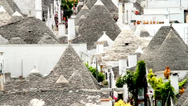 Alberobello Trulli Houses Traditional Conical Shaped Houses Italy — Stock Video