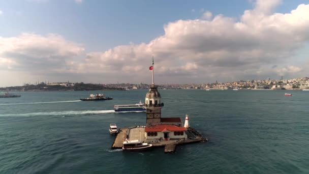 Maiden Tower Kulesi Aereial View Bosphorus Istanbul — Stock Video