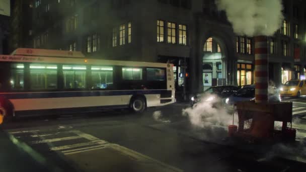 Cars Driving Smoke Slow Motion Night New York — Stock Video