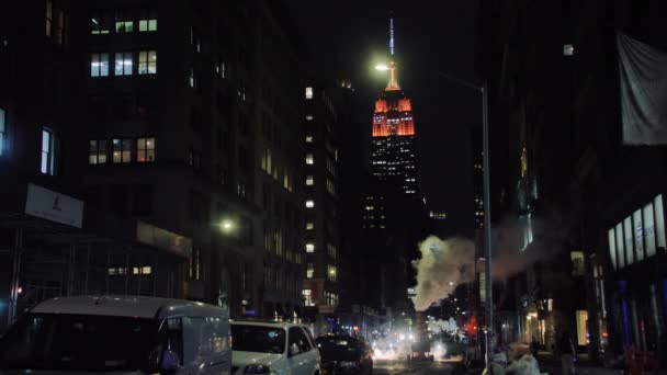 New York City Steam Éjjel Empire State Building — Stock videók