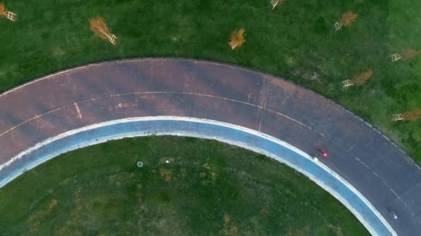 Aerial Top View Cycling Race Track — Stock Video