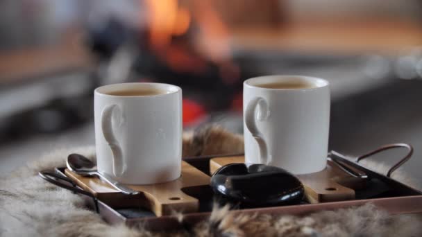 Closeup Coffee Fireplace — Stock Video