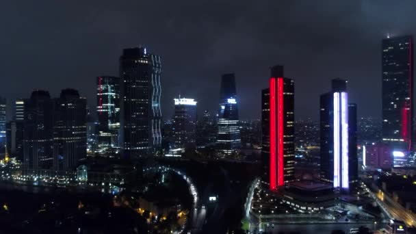 이스탄불의 Night Aerial Drone View Luminted Buildings — 비디오