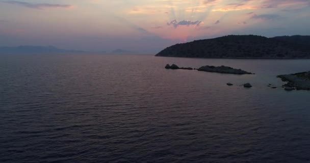 Flygbilder Solnedgången Över Det Lugna Medelhavet — Stockvideo