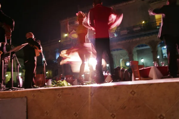 Silhouette Street Cuban Musicians Dancers Night Old Havana Cuba — Stock Photo, Image