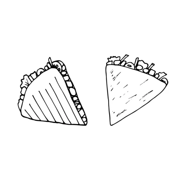 Quesadilla Comida Tradicional Mexicana Comida Rápida Esboço Desenhado Mão Ilustração —  Vetores de Stock