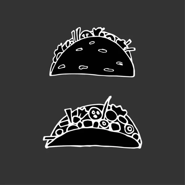 Taco Comida Tradicional Mexicana Comida Rápida Esboço Desenhado Mão Ilustração —  Vetores de Stock