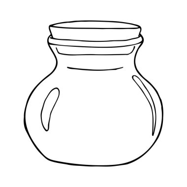 El yapımı kavanoz. Contour eskizi. Mutfak nesneleri karalama stili. Beyaz arkaplanda vektör çizimi izole edildi. Simya ve bağbozumu.