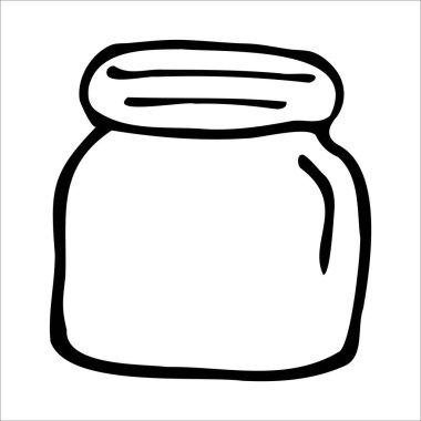 El yapımı kavanoz. Contour eskizi. Mutfak nesneleri karalama stili. Beyaz arkaplanda vektör çizimi izole edildi. Simya ve bağbozumu.