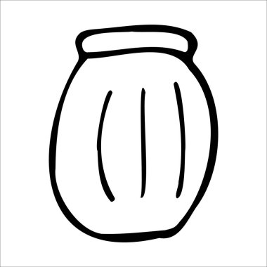 El yapımı kavanoz. Contour eskizi. Mutfak nesneleri karalama stili. Beyaz arkaplanda vektör çizimi izole edildi. Simya ve bağbozumu.