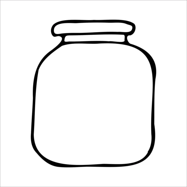 Hand Drawn Jar Contour Sketch Kitchen Objects Doodle Style Vector — Stock Vector