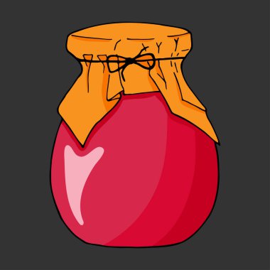 Renkli el çizimi kavanoz. Contour eskizi. Çizgi film mutfak nesneleri karalama stili. Vektör illüstrasyonu koyu arkaplanda izole edildi. Simya ve bağbozumu.