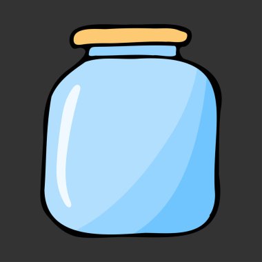 Renkli el çizimi kavanoz. Contour eskizi. Çizgi film mutfak nesneleri karalama stili. Vektör illüstrasyonu koyu arkaplanda izole edildi. Simya ve bağbozumu.