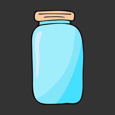 Renkli el çizimi kavanoz. Contour eskizi. Çizgi film mutfak nesneleri karalama stili. Vektör illüstrasyonu koyu arkaplanda izole edildi. Simya ve bağbozumu.