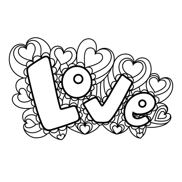 Amour dans le style de doodle, zentangle. Patte florale linéaire noire — Image vectorielle