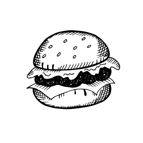 Illustrazione disegnata a mano di hamburger in stile doodle, uno sket — Vettoriale Stock