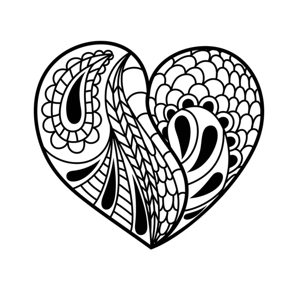 Coeur linéaire dans le style de zentangle, doodle. Tiré à la main illu — Image vectorielle
