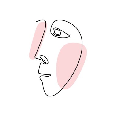 Yüzün minimalist bir şekilde pembe noktalı sürekli çizimi. 