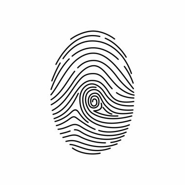 Beyaz arkaplanda parmak izi tanımlaması ve tarama simgesi.