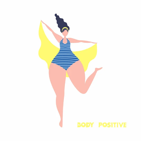 Плакат Девушкой Пляже Купальнике Плоском Стиле Тело Позитивное — стоковый вектор
