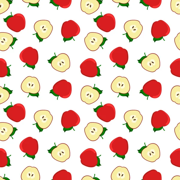 Modèle Sans Couture Avec Des Pommes Rouges Des Tranches — Image vectorielle