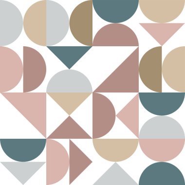 İskandinav tarzı daireler ve üçgenlerle kusursuz geometrik desen. Poster için şablon, web pankartı. 