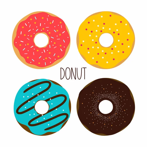 Set Colored Donuts Style Flat — Stock Vector