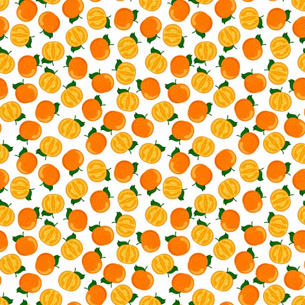 Seamless Pattern Bright Ripe Tangerines — Stock Vector