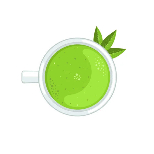 Matcha Tee Mit Blättern Auf Weißem Hintergrund Tasse Mit Getränk — Stockvektor