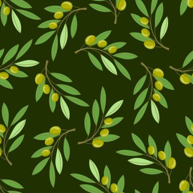 Koyu yeşil zemin üzerinde zeytin dalları olan kusursuz bir arkaplan. 