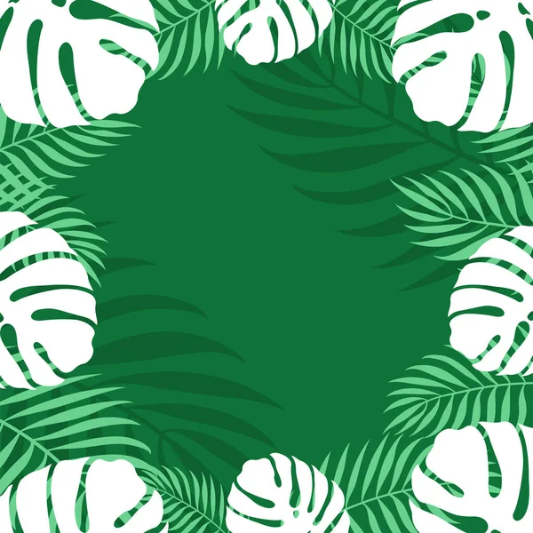 Trópusi Zöld Háttér Pálma Szörnylevelek — Stock Vector