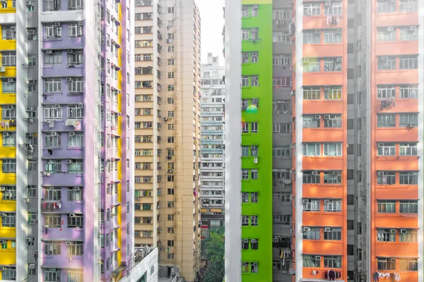Surrealistyczny Widok Żywe Kolorowe Gęste Budynki Kowloon Hongkong — Zdjęcie stockowe