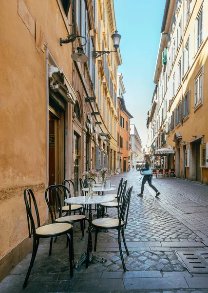 Street Photography Traditional Italian Cafe Seat Early Morning Rome Italy — Stock fotografie