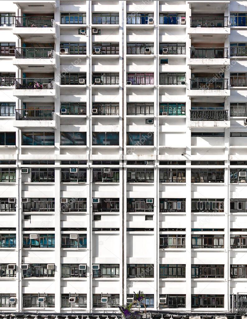 Dystopian Style Dense Grid High Rise Residential Building located in Kowloon, Hong Kong