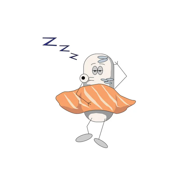 Personagem Desenho Animado Chamado Sushi Agora Este Personagem Está Dormindo —  Vetores de Stock