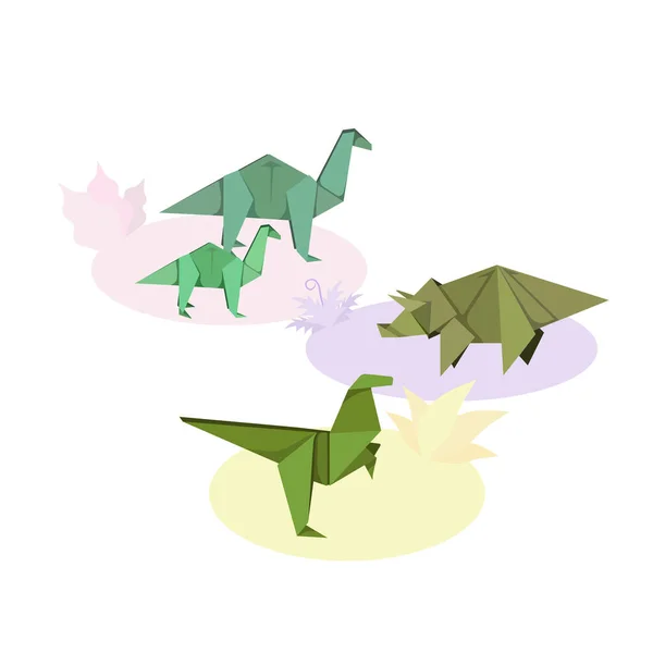 Istnieje Wiele Origami Dinozaury Białym Odizolowanym Tle Wykonane Jako Ilustracja — Wektor stockowy