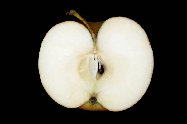 Сезонне Яблуко Секції Ножем Чорному Фоні — стокове фото